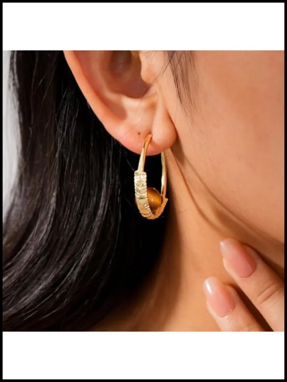Vintage Brown Resin Gold Round Hoop Pearl Earrings Dangle Huggie Y2K Statement